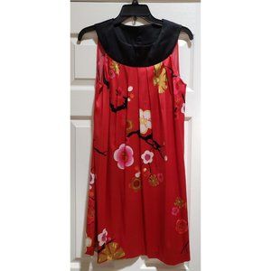 Harari Red Silk Floral Dress, Cocktail, Midi